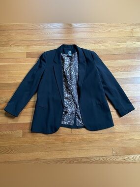 THX Collection Black Blazer with Leopard Print Lining